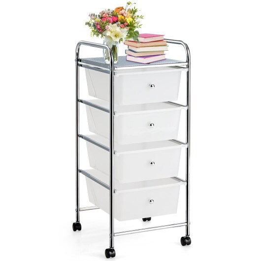 4 Drawer Rolling Storage Cart With Wheels Slim Organizer Steel Frame PP Drawers For Office Home Kitchen