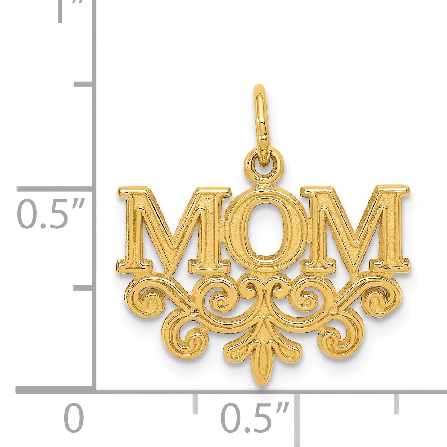 14K Yellow Gold Mom Charm Mother Mommy Love Pendant Jewerly 19mm x 18mm