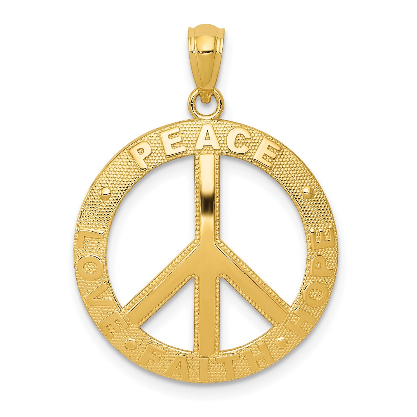 14K Gold Peace/Hope/Faith/Love Peace Sign Pendant Charm Jewelry 25mm x 20mm