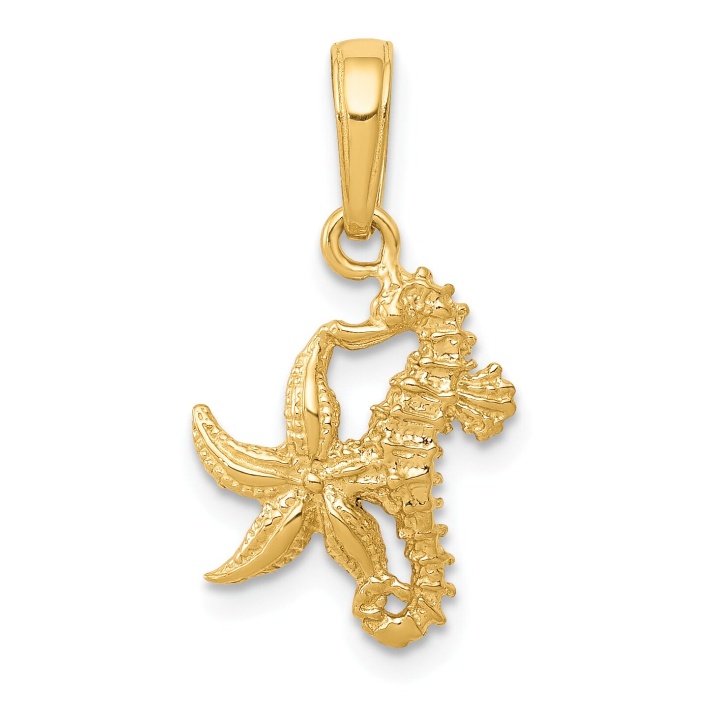 14K Gold Seahorse &#x26; Starfish Pendant Jewelry 20.5mm x 11.6mm