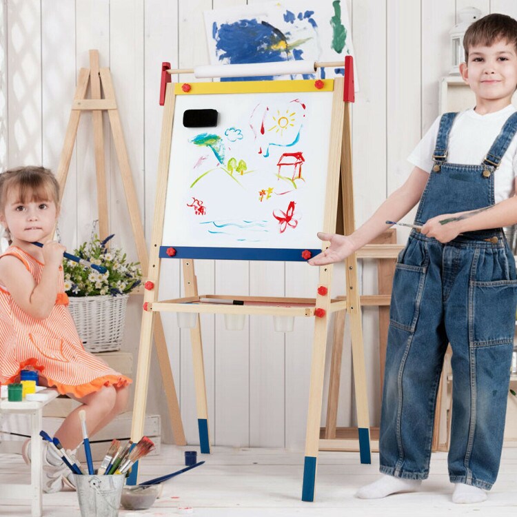 Multi-Color All-in-One Wooden Height Adjustable Kid&#x27;s Art Easel