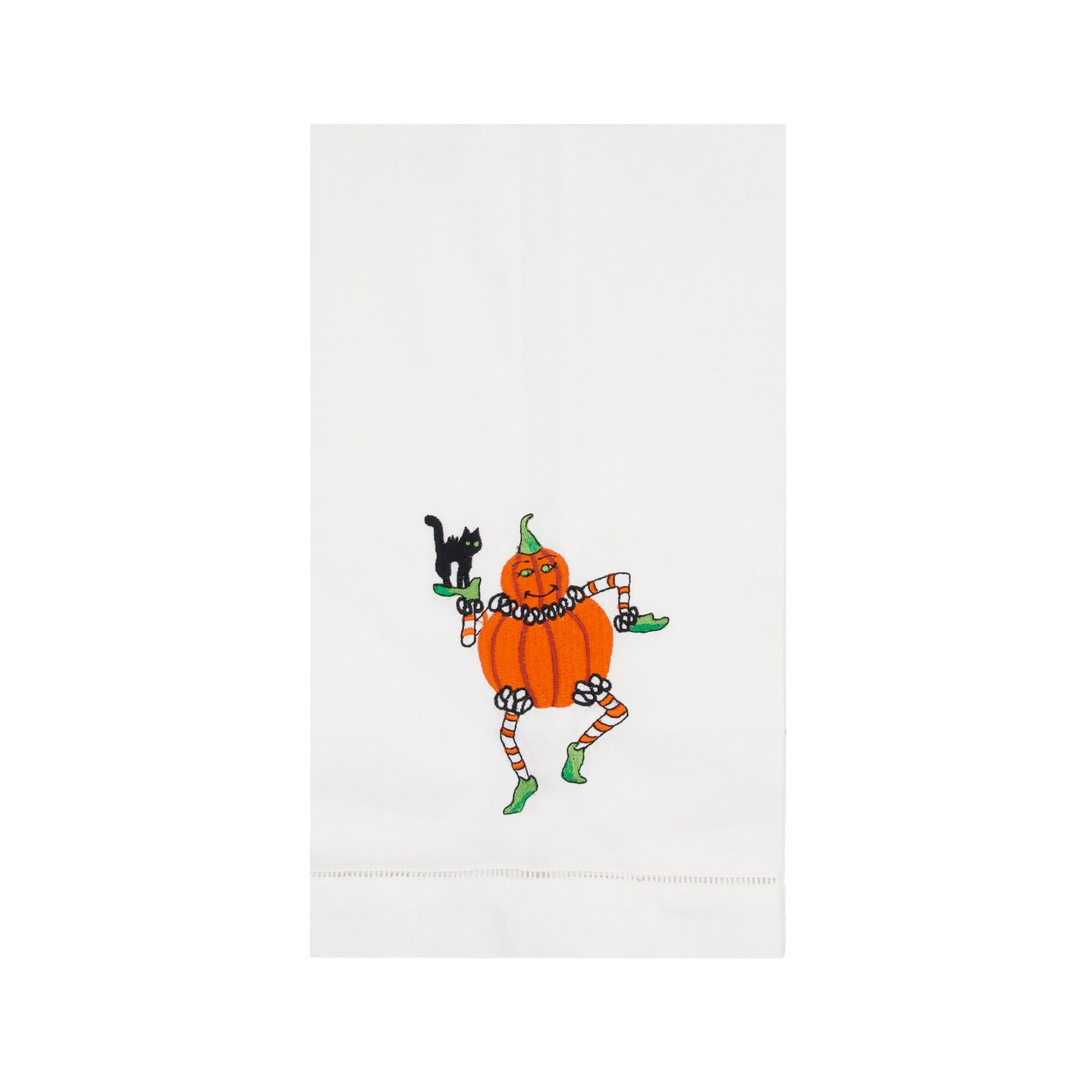 Dancing Gussie with Black Cat Pumpkin Halloween Flour Sack Dish Towel