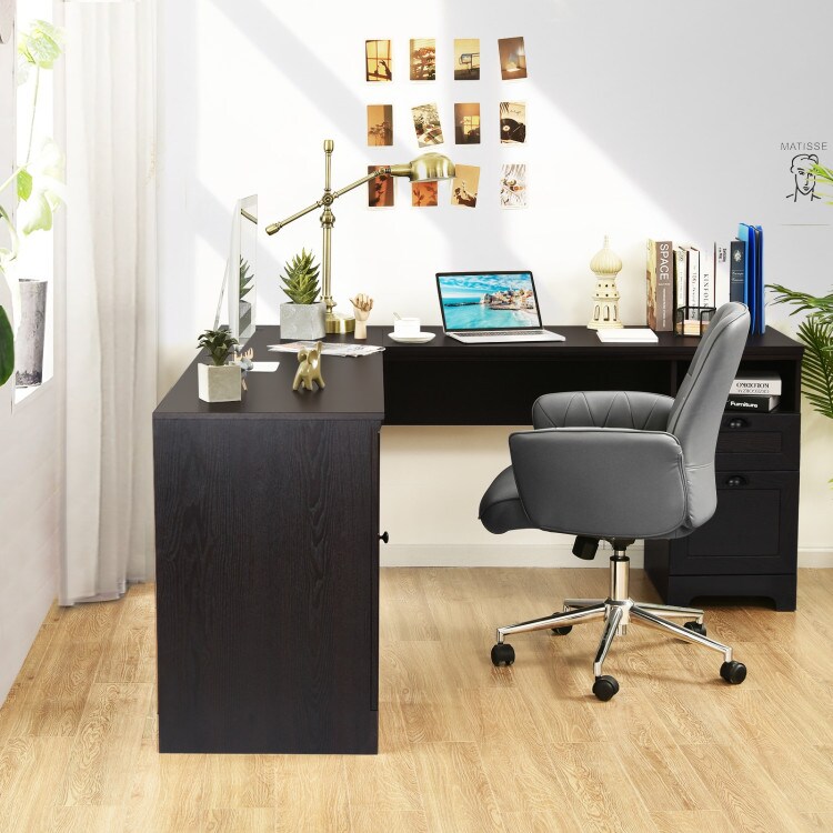 66 Inch L-Shaped Writing Study Workstation Computer Desk with Drawers