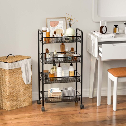 Black/Gray 4 Tier Storage Rack Trolley Cart