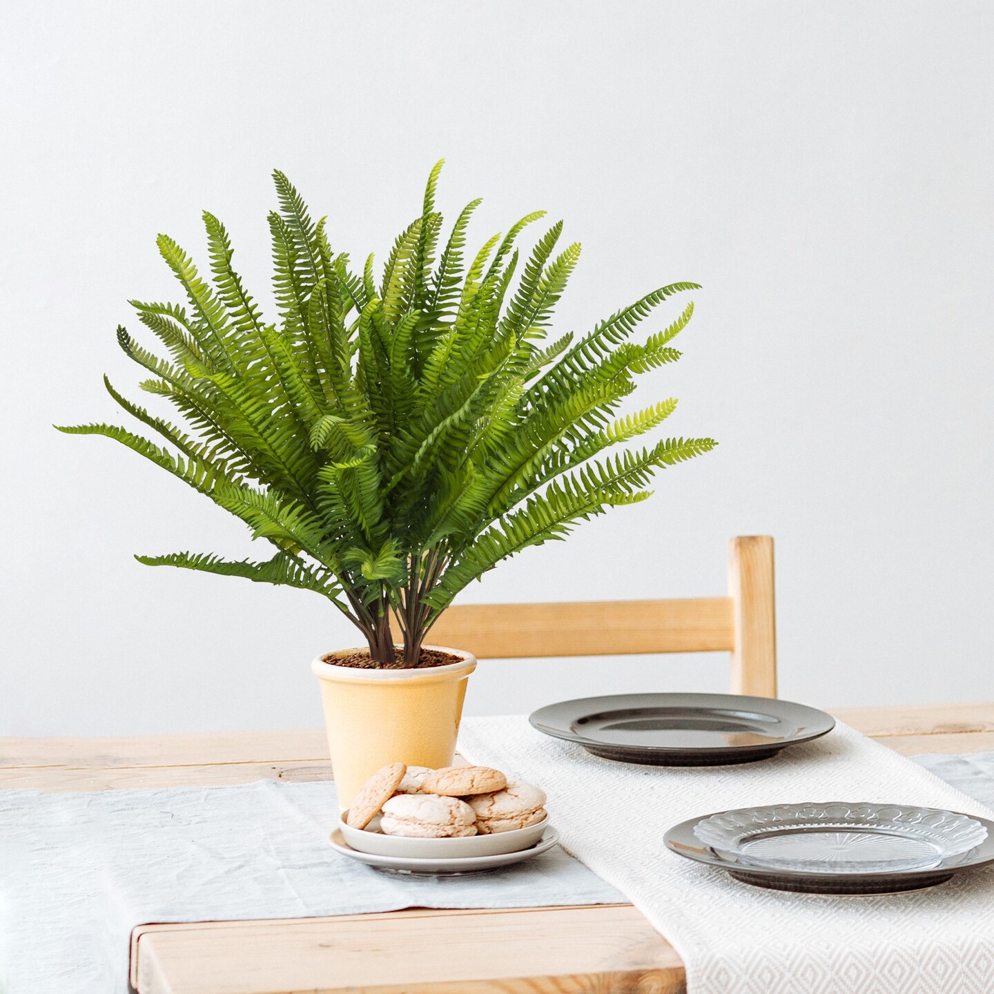 Grand Verde Boston Ferns Artificial Plants 19&#x201D; Long Stems Faux Greenery Real-Touch Plastic Bush Green Leaves UV Resistant Indoor Outdoor DIY Decor, Pack 4pcs