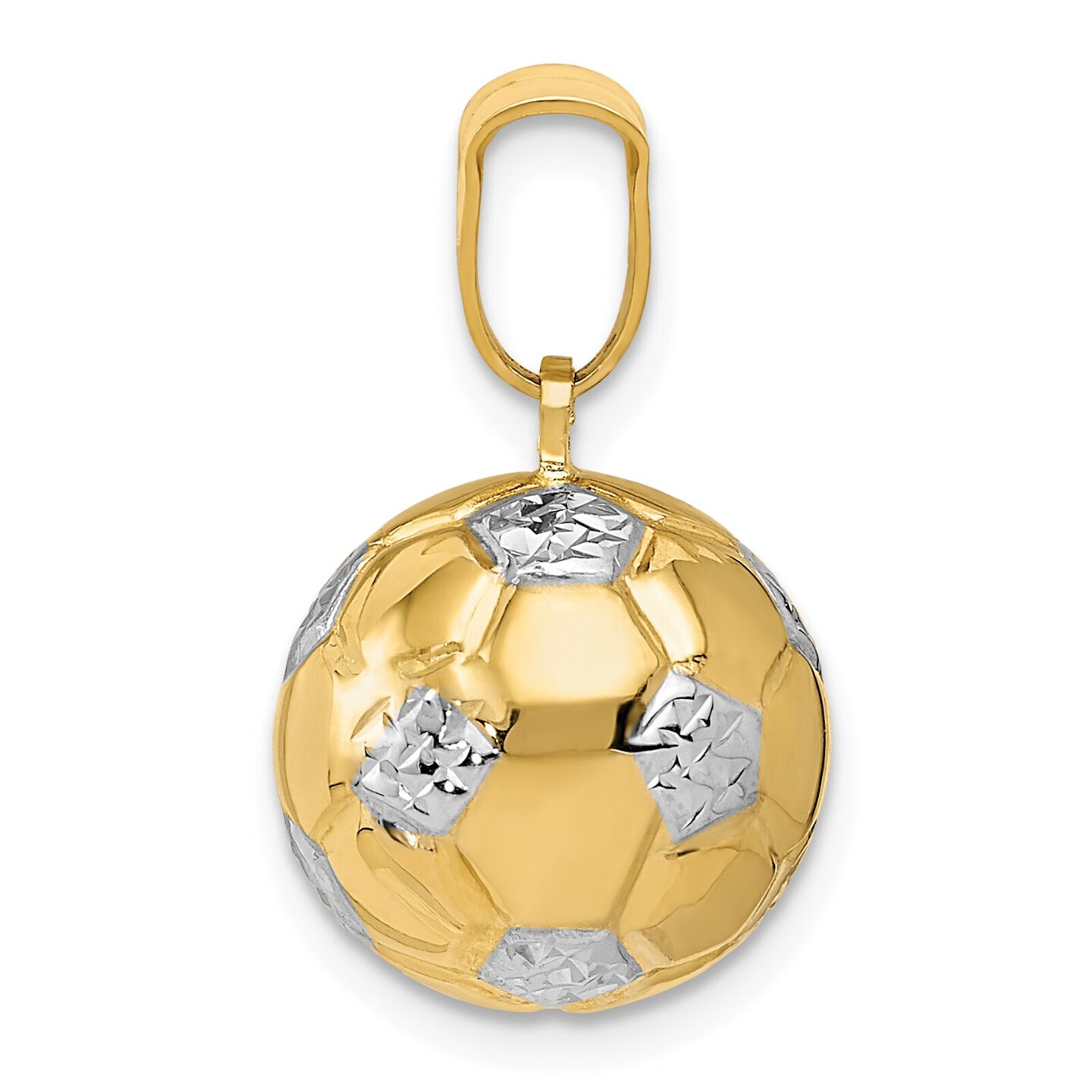 14K Two Tone Gold Soccer Ball Pendant Charm Jewelry 19mm x 12mm