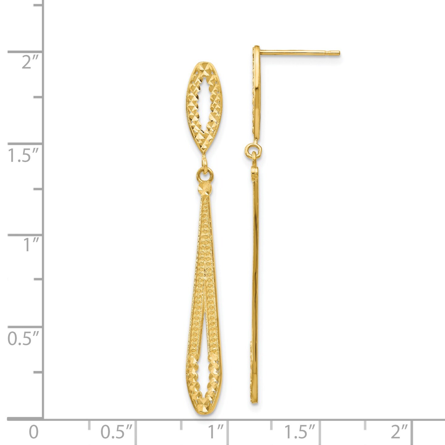 14K Yellow Gold Dangle Stud Earrings Ear Jewelry