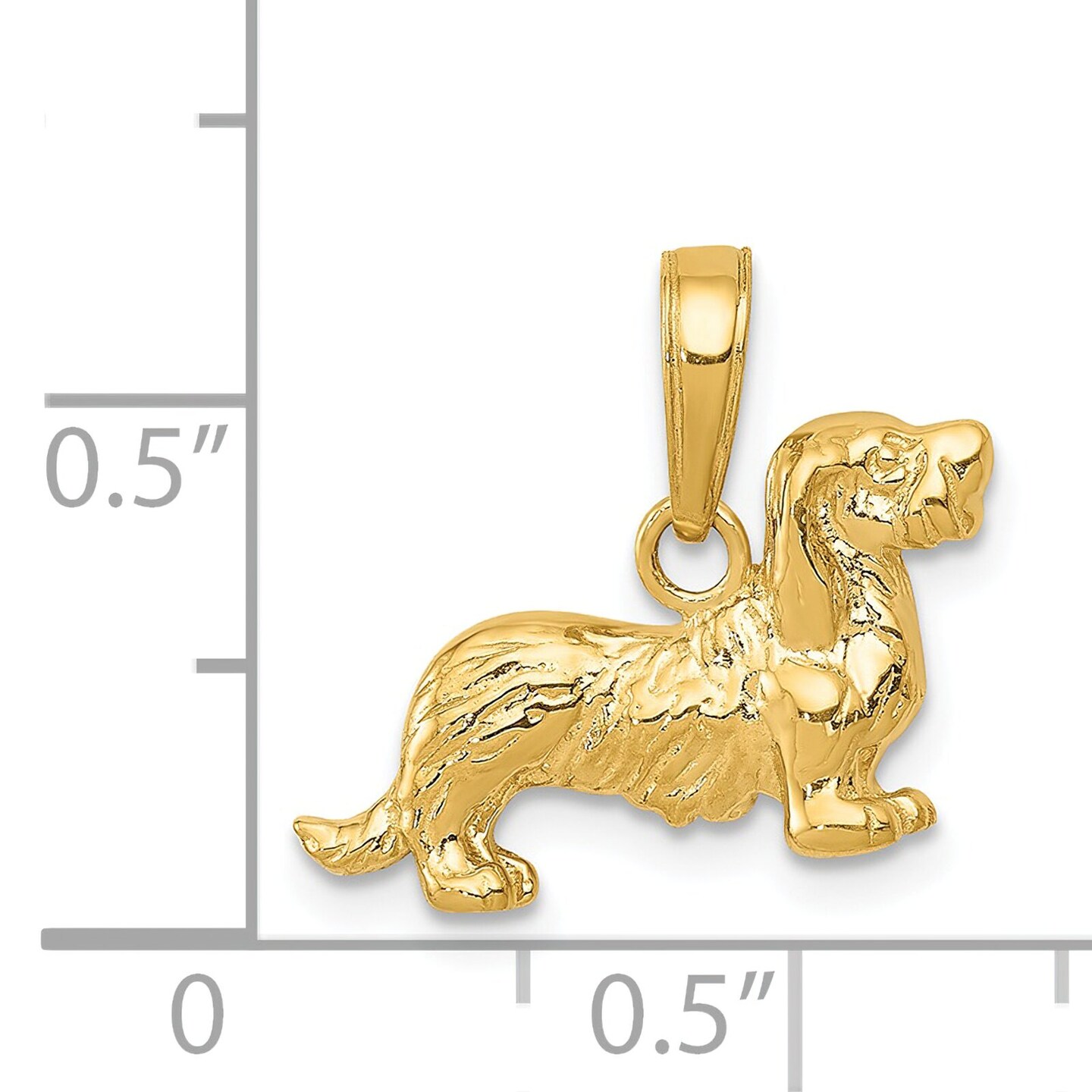 14K Gold Long Haired Dachshund Dog Charm Weiner Doggy Jewerly 14mm x 17mm