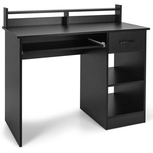 Modern Computer Desk with Large Drawer Pull-Out Keyboard Tray and Multi-Level Storage Shelf