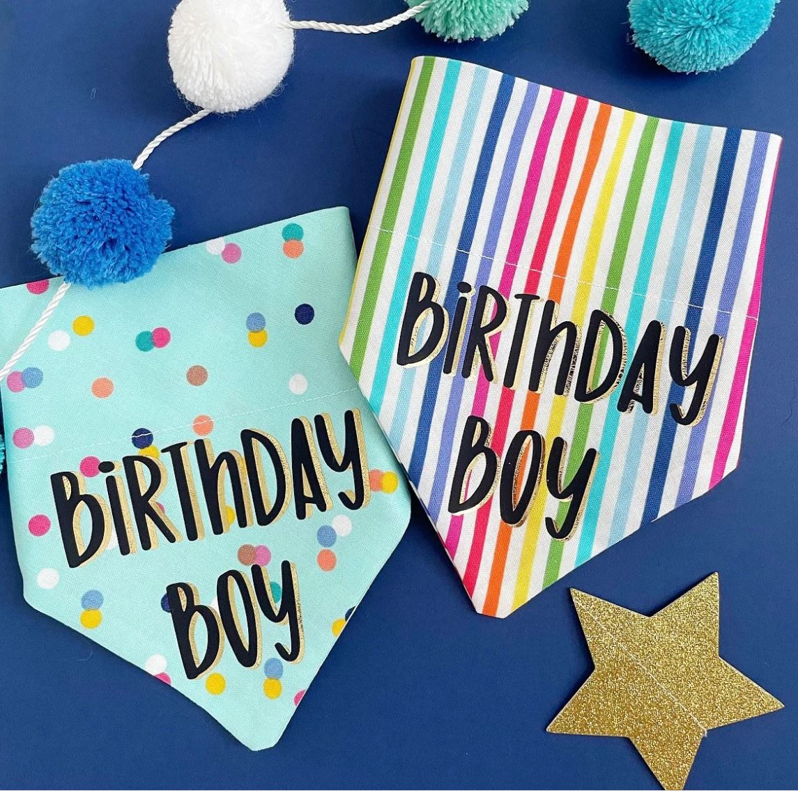 Blue Birthday Boy Dog Bandana, Over the Collar Dog Bandana, Snap on Dog