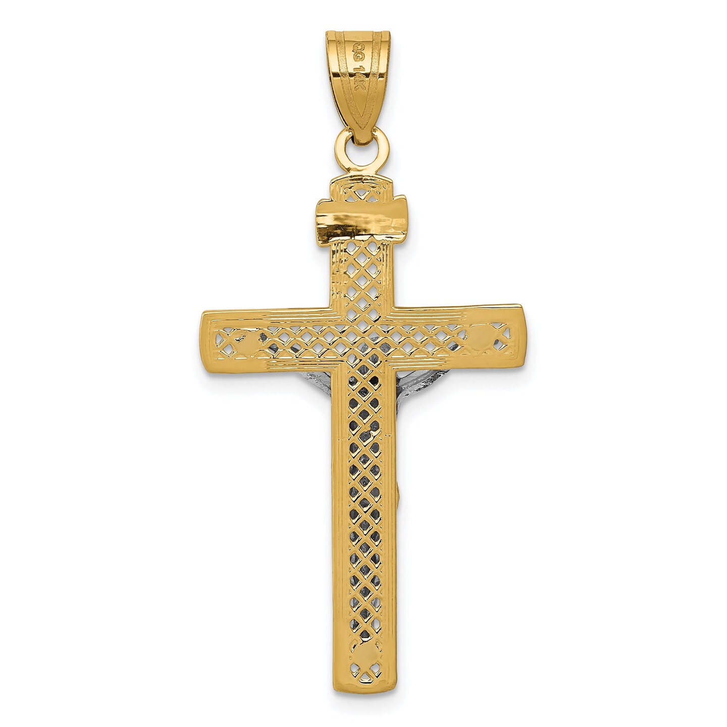 14K Two Tone Gold Diamond Cut Cross Crucifix Pendant Charm Jewelry 42 x 21 mm