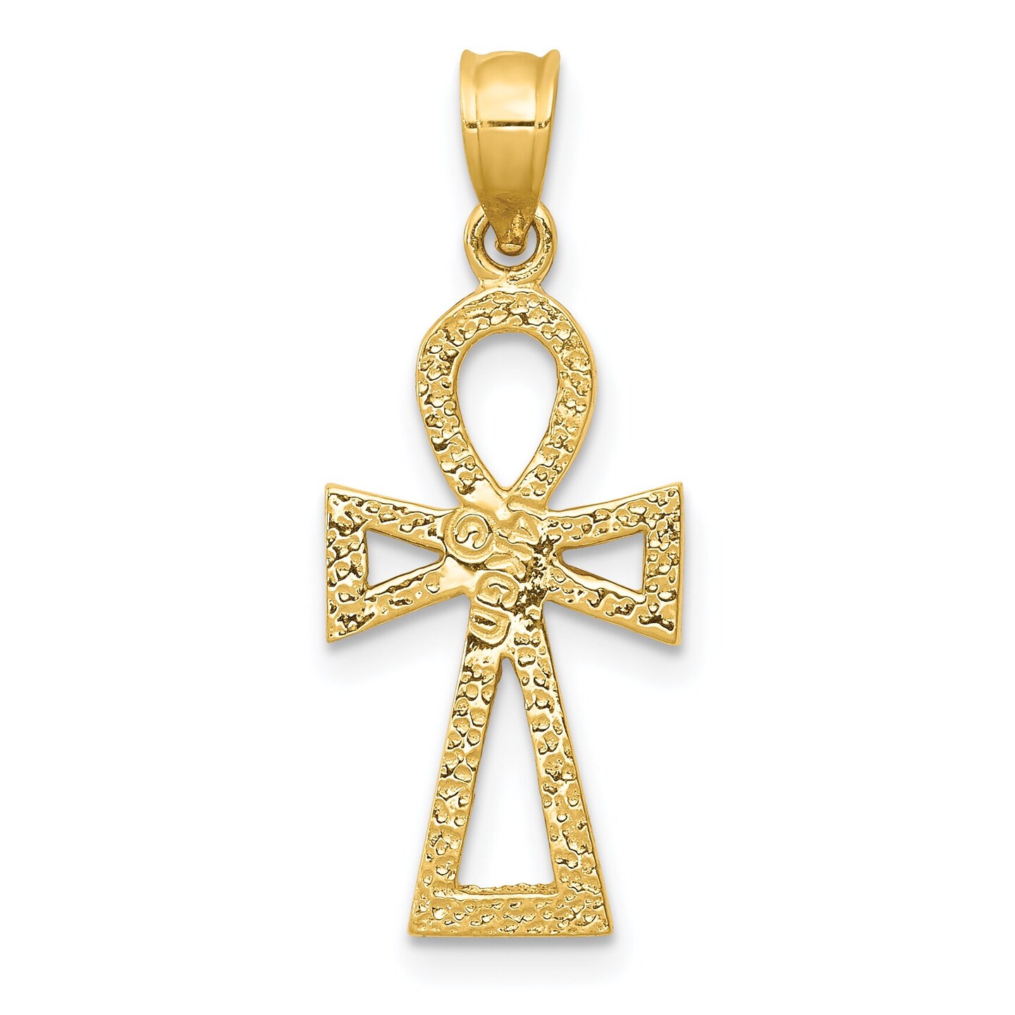 14K Yellow Gold Ankh Cross Charm Egypt Jewelry 37mm x 14mm