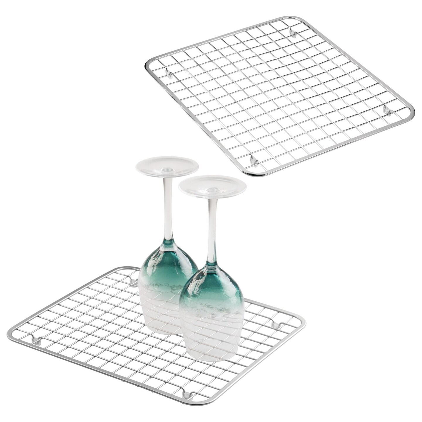 mDesign Metal Kitchen Sink Dish Drying Rack / Mat, Grid Design