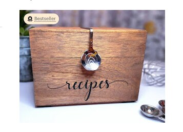 Chestnut Decorative Spoon Recipe Box Set including 40 Recipe Cards