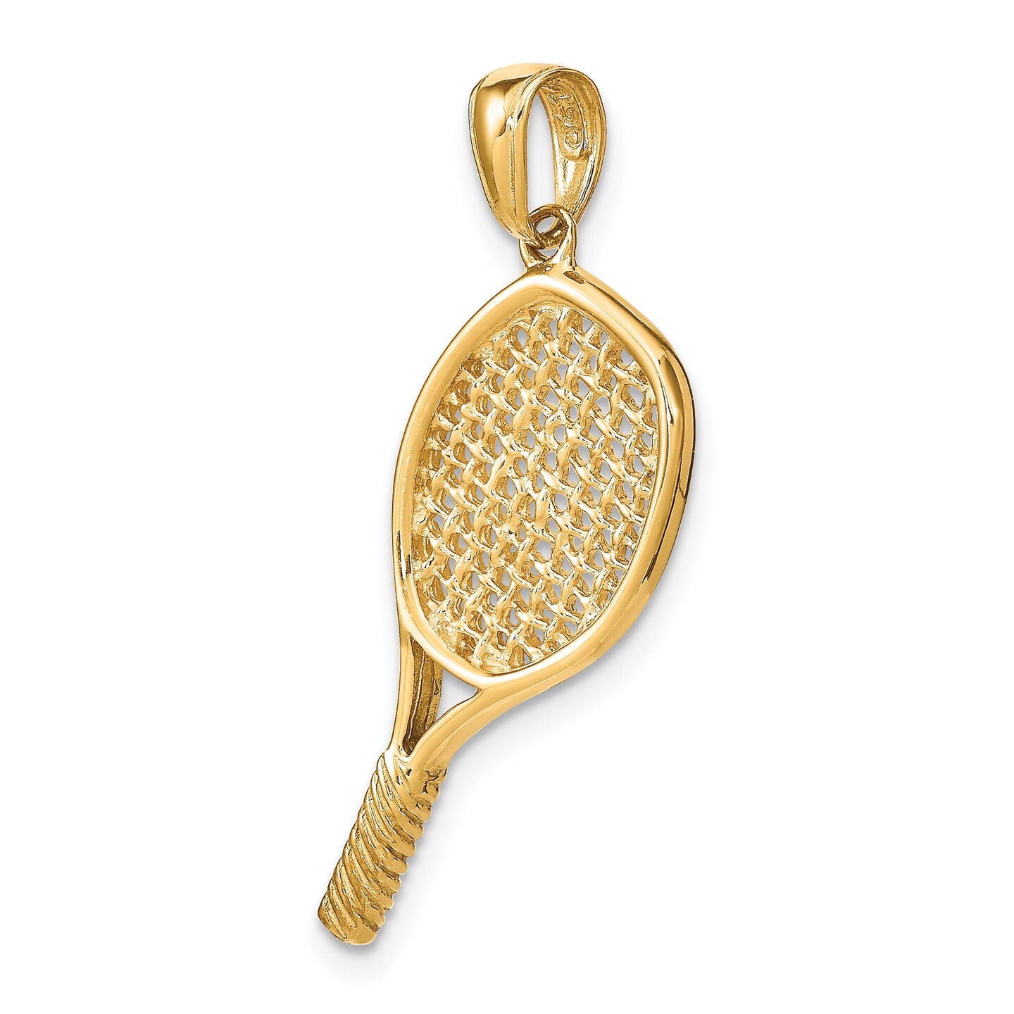 14K Yellow Gold 3D Tennis Racquet Charm Sports Pendant Jewerly 30mm x 20mm