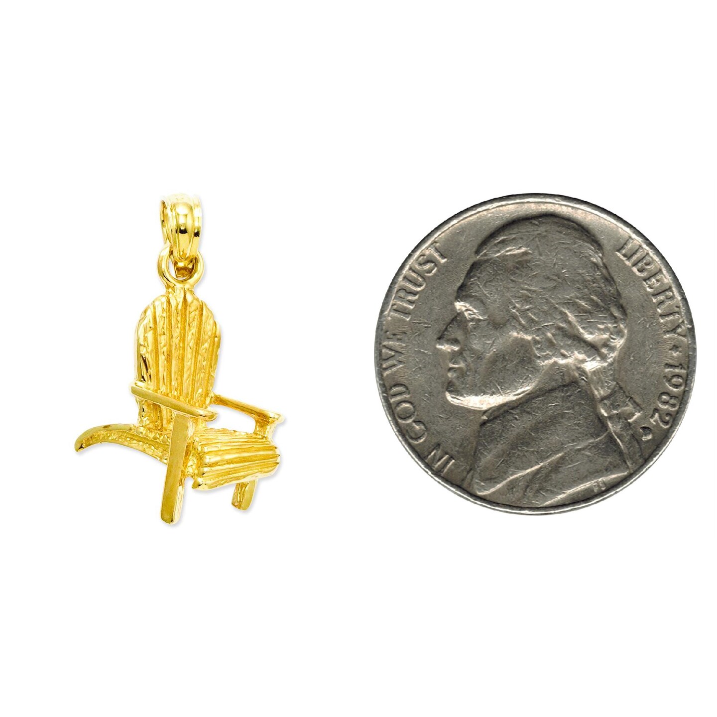 14K Yellow Gold Adirondack Beach Chair Charm Pendant Jewerly 22mm x 18mm