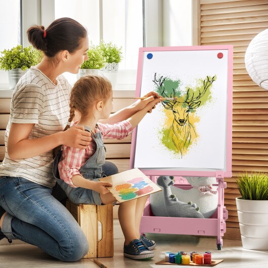 Kids' Standing Art Easel with 4-Level Adjustable Height and Multi-Functional Drawing Board
