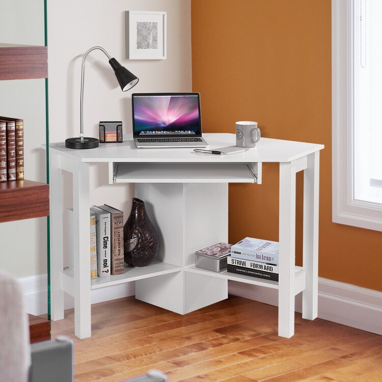 Wooden Study Computer Corner Desk with Drawer and Slide-Out Keyboard Tray