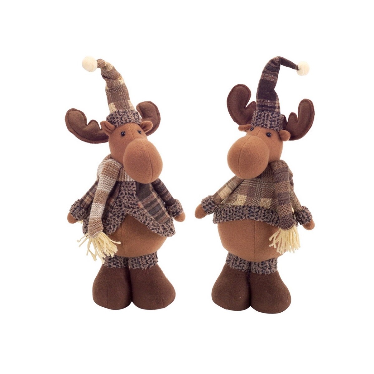Melrose Set of 2 Moose Wearing Plaid Outfit Plush Christmas Figures 16.5"