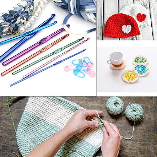 54 Pieces Crochet Needles Set, Crochet Hooks Kit with Storage Case, Ergonomic Knitting Needles Blunt Needles Stitch Marker DIY Hand Knitting Craft Art Tools for Beginners