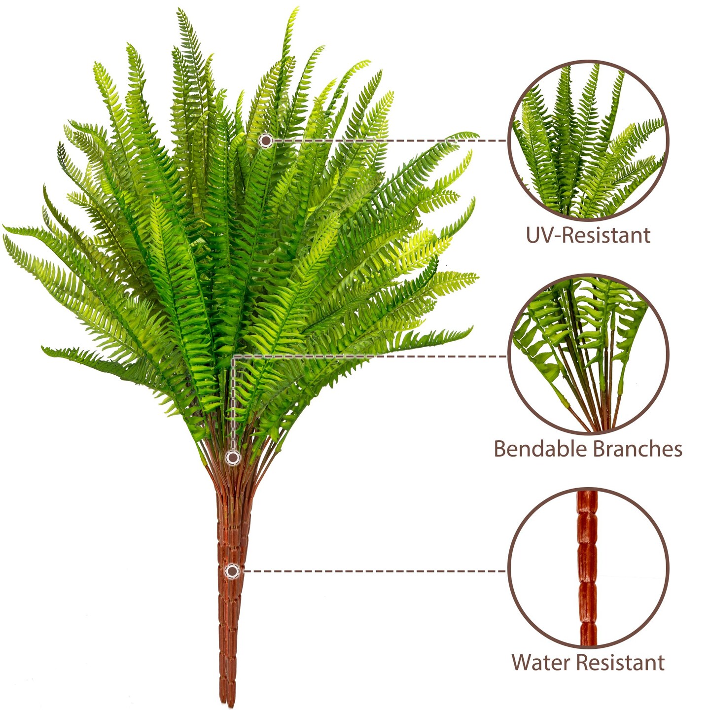 Grand Verde Boston Ferns Artificial Plants 19” Long Stems Faux Greenery  Real-Touch Plastic Bush Green Leaves UV Resistant Indoor Outdoor DIY Decor,  Pack 4pcs