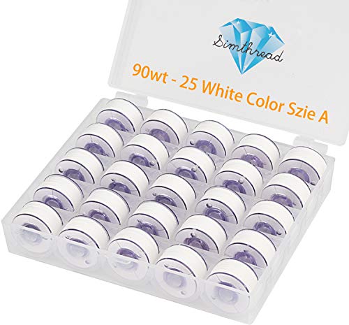 Simthread 25pcs 90WT White Prewound Bobbin Thread Size A Class 15 (SA156)  with Clear Storage Plastic Case Box 60S/2 for Brother Embroidery Thread  Sewing Thread Machine DIY