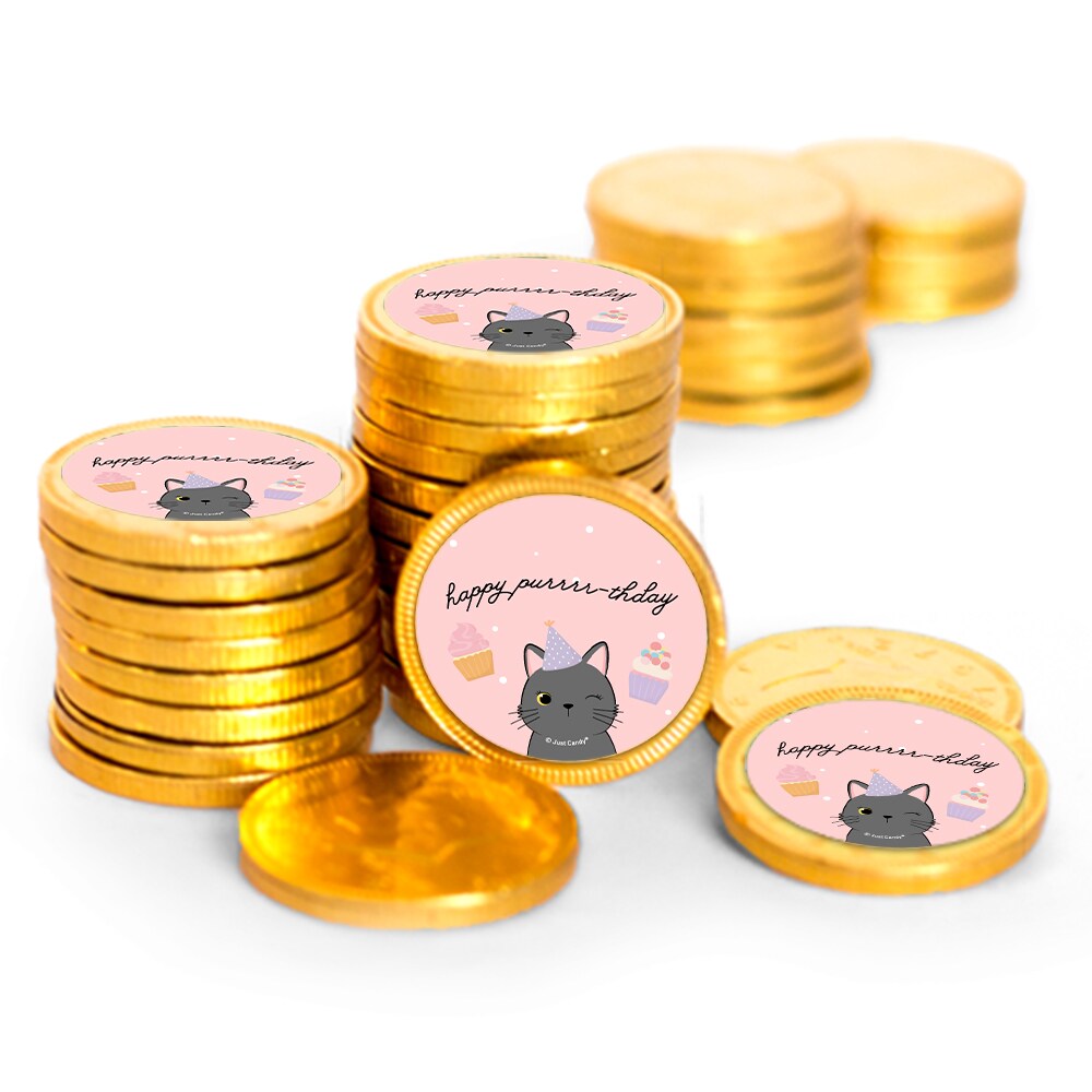 84 Pcs Cats Kid&#x27;s Birthday Candy Party Favors Chocolate Coins with Gold Foil