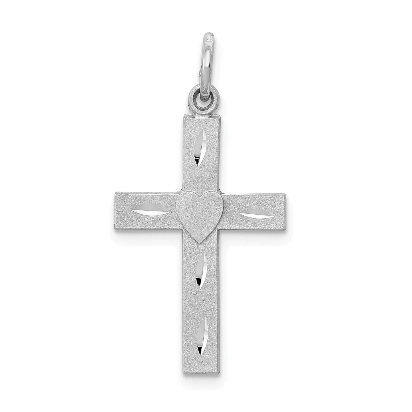 14K White Gold Heart Cross Charm Pendant FindingKing Jewerly 28mm x 14mm