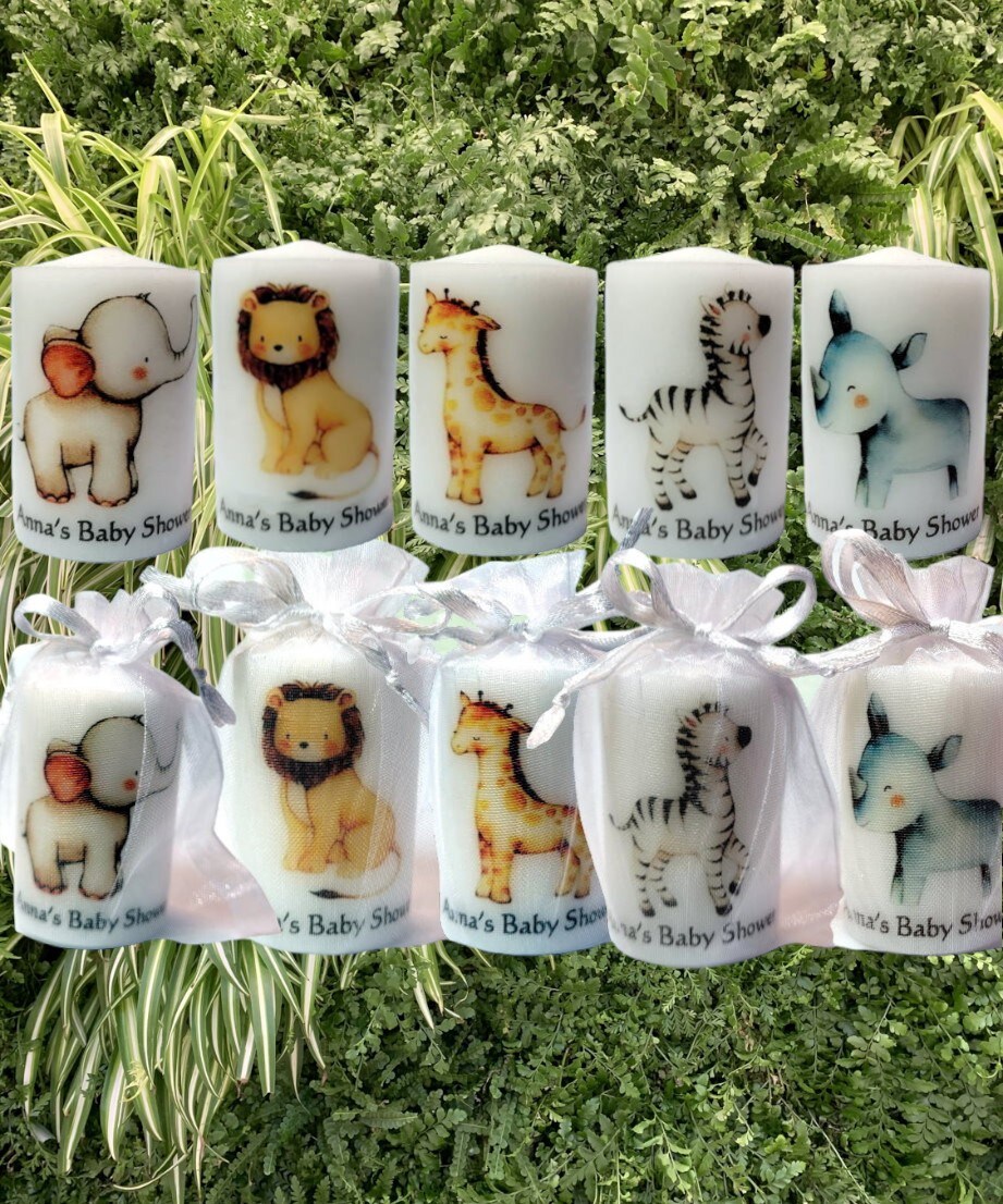 candle jungle themed baby shower favors