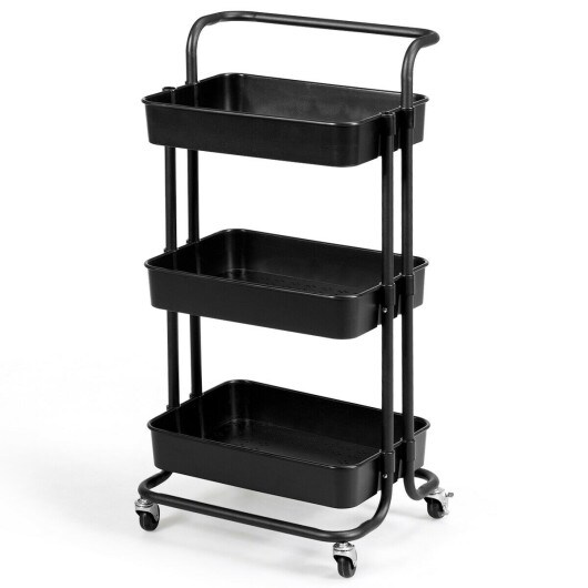 3-Tier Multi-Purpose Vertical Utility Cart with Smooth Casters Ample Storage and Drainage Design