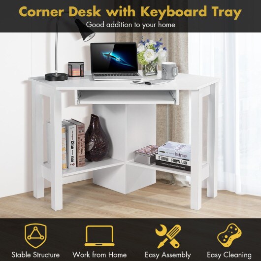 Wooden Study Computer Corner Desk with Drawer and Slide-Out Keyboard Tray