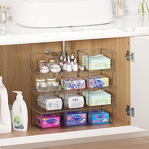 2 Pack Stackable Makeup Organizer Storage Drawers, Vtopmart 4.4'' Tall Acrylic Bathroom Organizers,Clear Plastic Storage Bins For Vanity, Undersink, Kitchen Cabinets, Pantry Organization and Storage