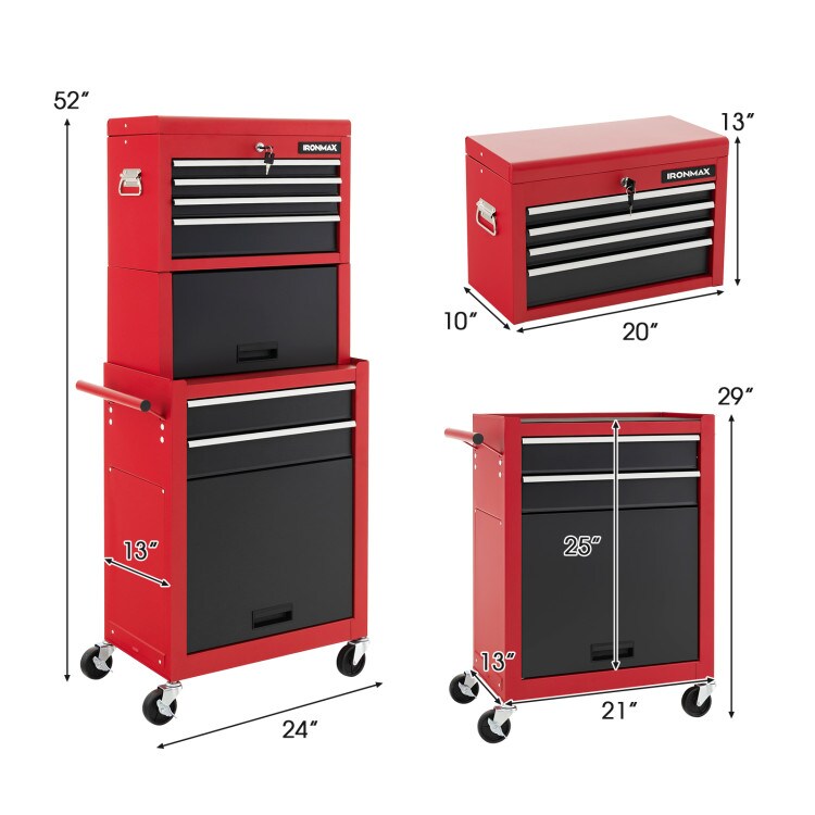 3 in 1 Design 6-Drawer Tool Heightening Chest Cabinet with 360&#xB0; Swivel Casters