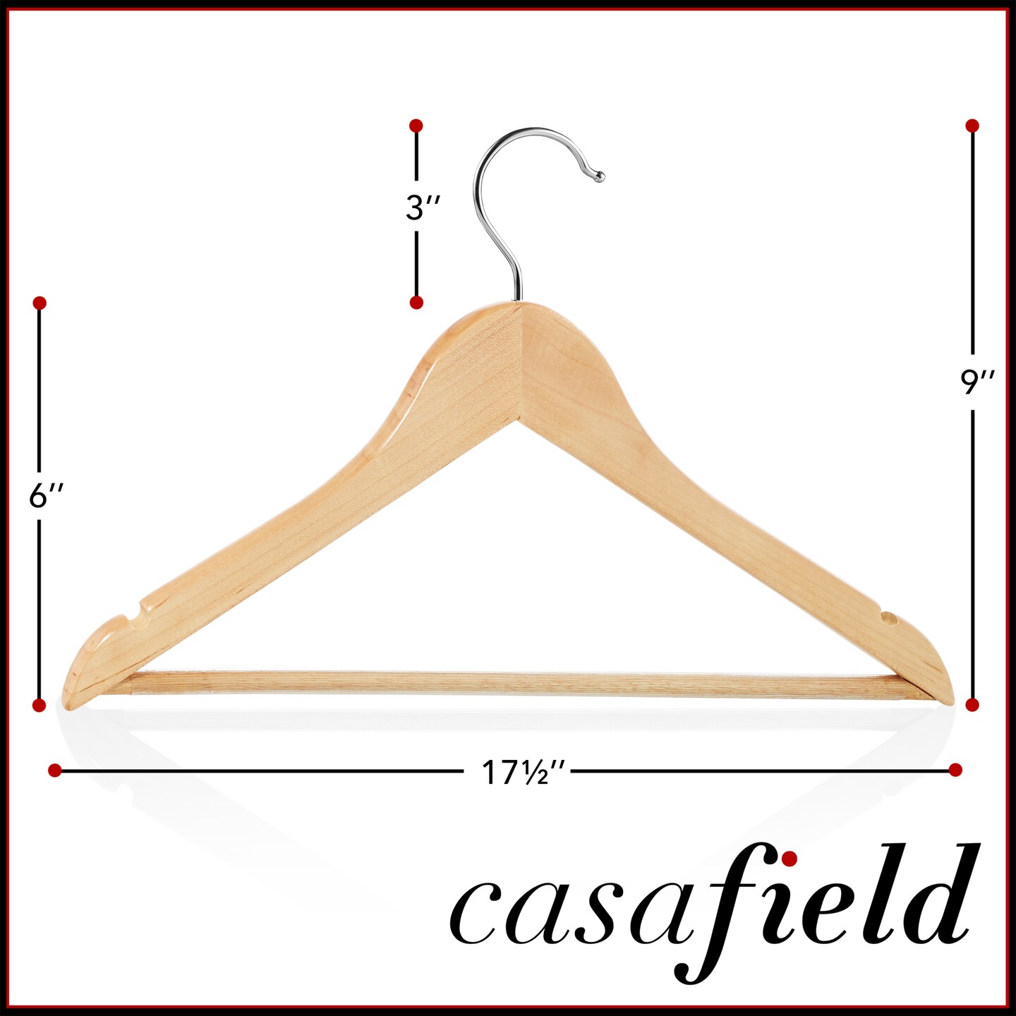 Casafield - 10 Wooden Suit Hangers - Premium Lotus Wood with Notches &#x26; Chrome Swivel Hook for Dress Clothes, Coats, Jackets, Pants, Shirts, Skirts