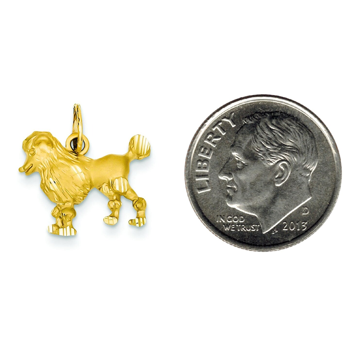 14K Gold Poodle Dog Charm Doggy Pendant FindingKing Jewerly 17mm x 17mm