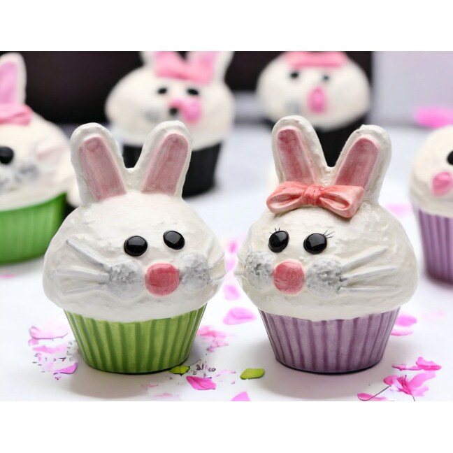 kevinsgiftshoppe Ceramic Bunny Rabbit Cupcake Salt and Pepper Shakers Home Decor   Kitchen Decor Spring Decor Easter Decor