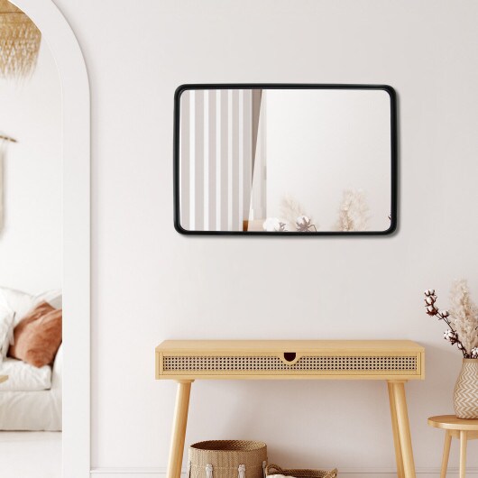 Rectangular Wall Mount Multi-Layer Bathroom Vanity Mirror with Steel Frame Suitable for Any Room
