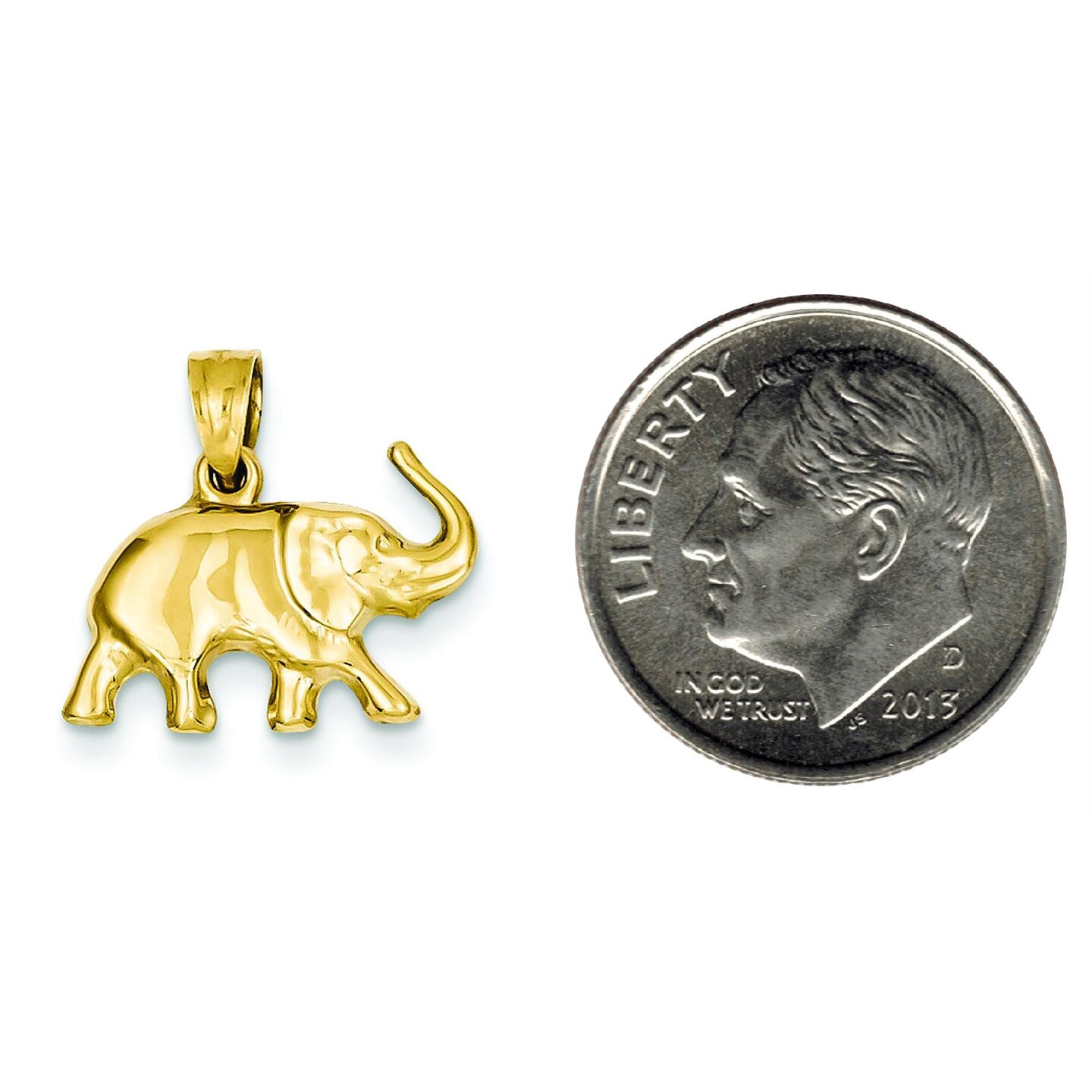 14K Yellow Gold 3D Elephant Charm Pendant Jewelry