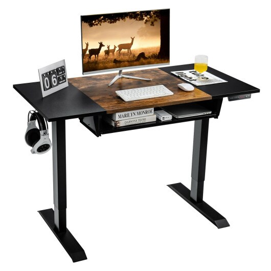 48 Inch Electric Sit to Stand Desk with Keyboard Tray and 2 Hanging Hooks