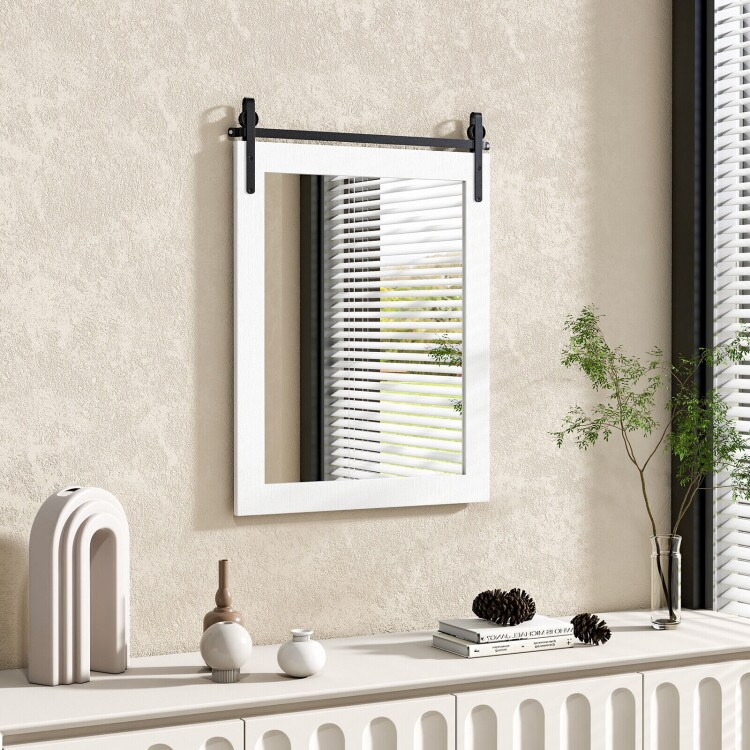 30 x 22 Inch Wall Mount Mirror with Wood Frame-White