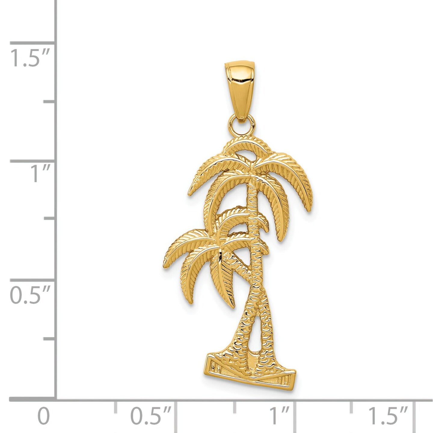 14K Gold Polished &#x26; Textured Palm Trees Pendant Charm Jewelry 29 x 16 mm