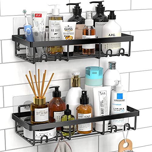 Moforoco Shower Caddy Shelf Organizer Rack(2pack) Self Adhesive Black  Bathroom Shelves Basket Home Wall Shower Inside Organization And Storage  Decor