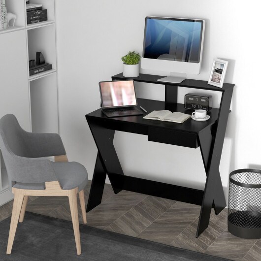 2-in-1 Modern Computer Desk and Writing Table with Pull-Out Drawer and Footrest