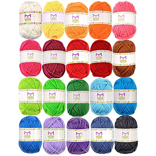 20 Acrylic Yarn Skeins - 438 Yards Multicolored Yarn in Total – Great Crochet and Knitting Starter Kit for Colorful Craft – Assorted Colors