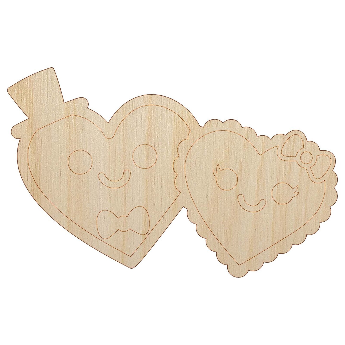 Heart Couple Love Anniversary Valentine's Day Unfinished Wood Shape Piece Cutout for DIY Craft Projects