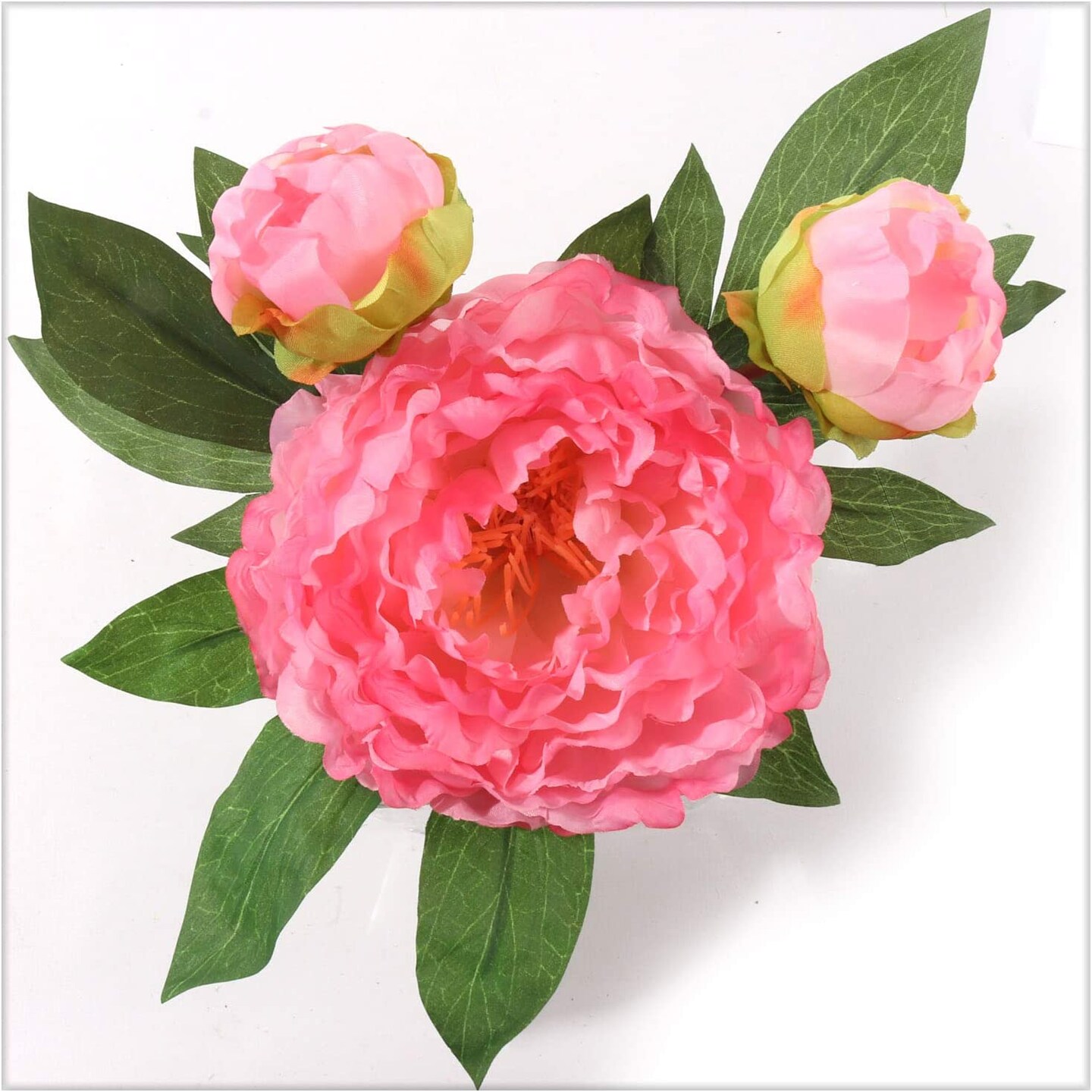 Handcrafted Vibrant Pink Peony Flower Arrangement in Faux Water Look Glass Vase Lifelike Silk