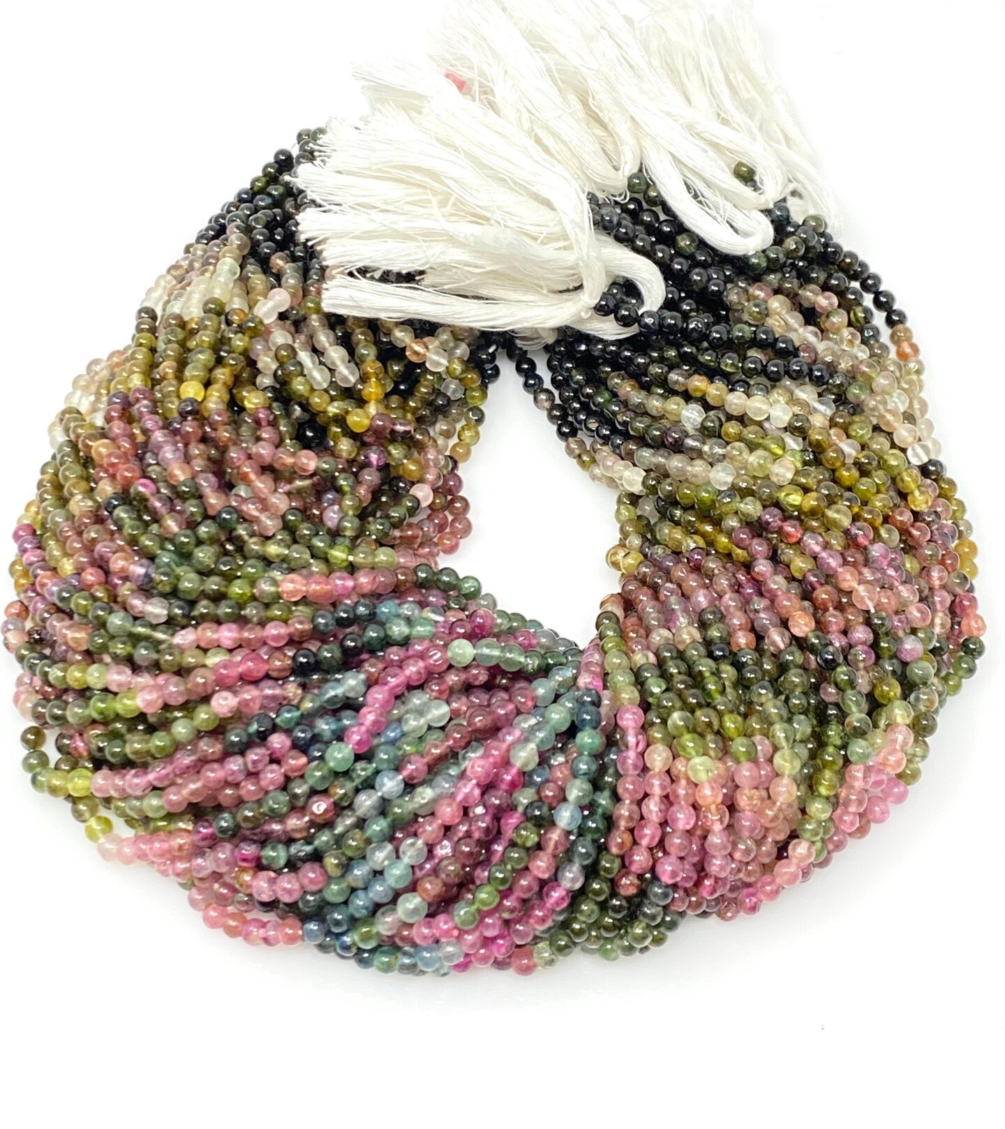 Natural Multi Tourmaline Smooth Gemstone Round Beads, Multi Color - 13", 3.75mm - 4mm