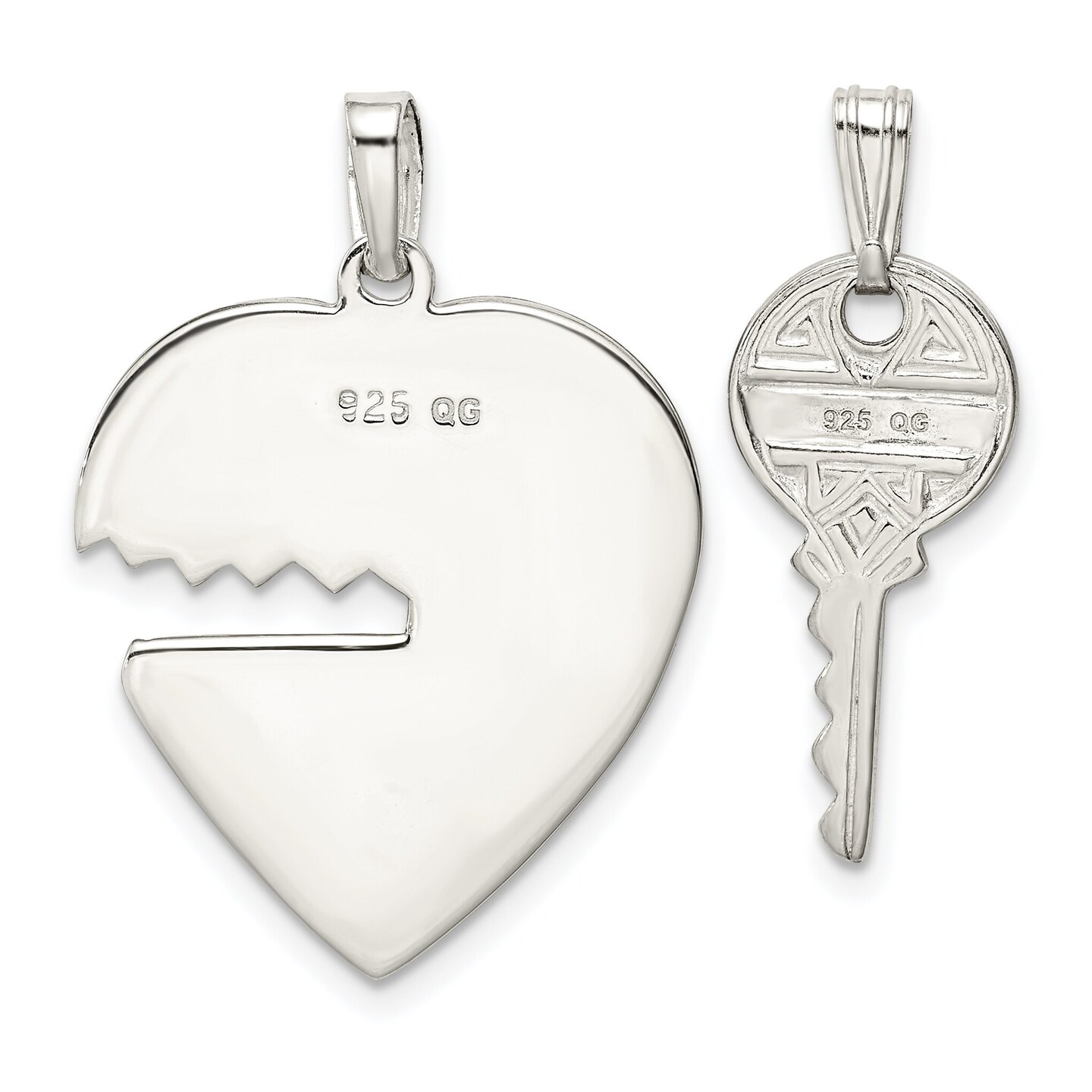 Sterling Silver Heart and Key Charm Love Pendant Jewerly 30mm x 22mm