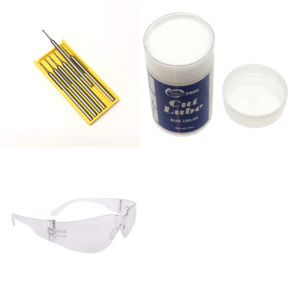 6 Twist Drills Steel Bur Fig77 Size 014 &#x26; 1 Cut Lube &#x26; 1 Safety Glasses