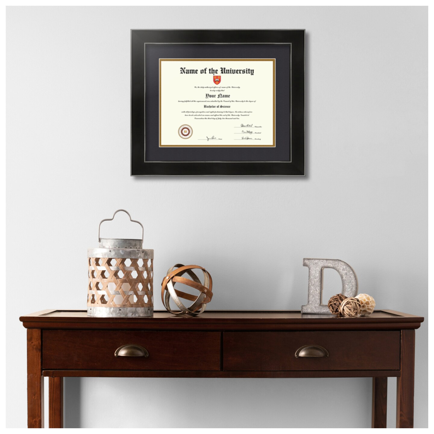 ArtToFrames 9x12 inch Diploma Frame - Framed with Black and Gold Mats, Comes with Regular Glass and Sawtooth Hanger for Wall Hanging (D-9x12)